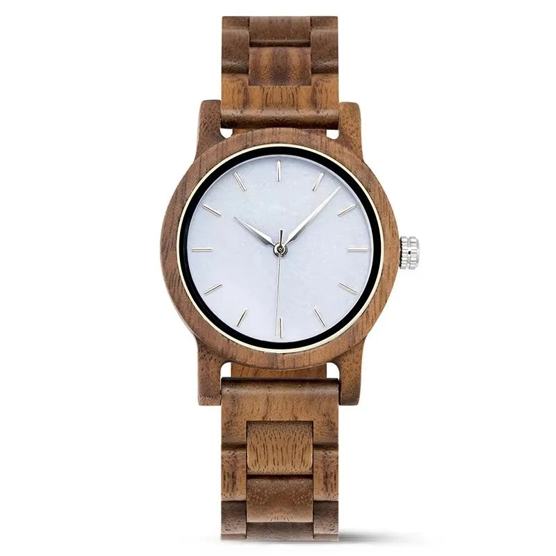 Fashion Sport Business Ladies Minimalist Korean Antique Quartz Analog Display Casual Simple Dial Design Engraved Wood Band