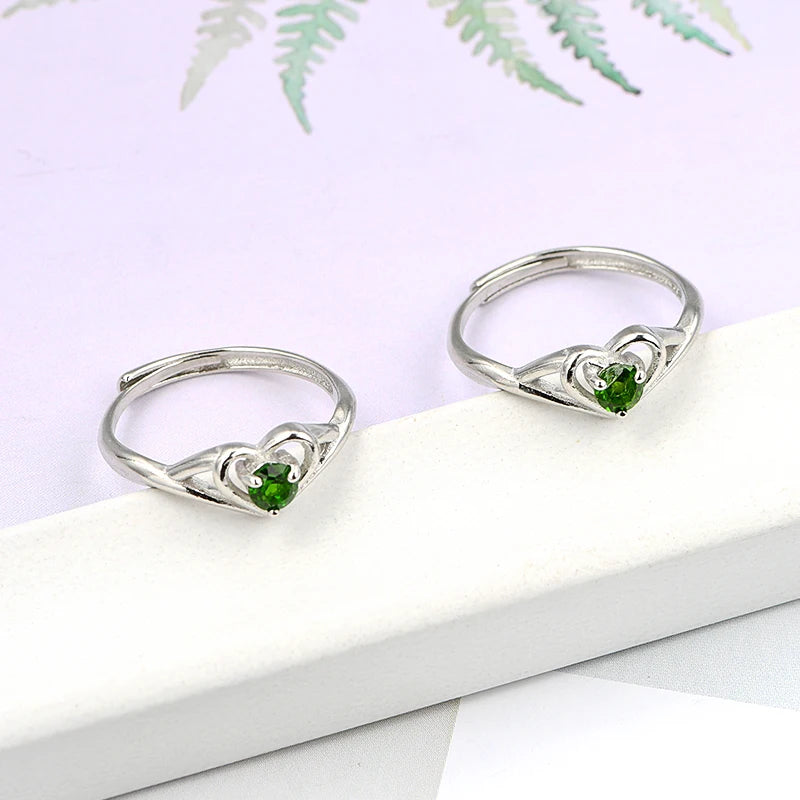 Gemstone Engagement Exquisite 4mm Brass Crystal Stone Natural Crystal Diopside Adjustable Ring for Women