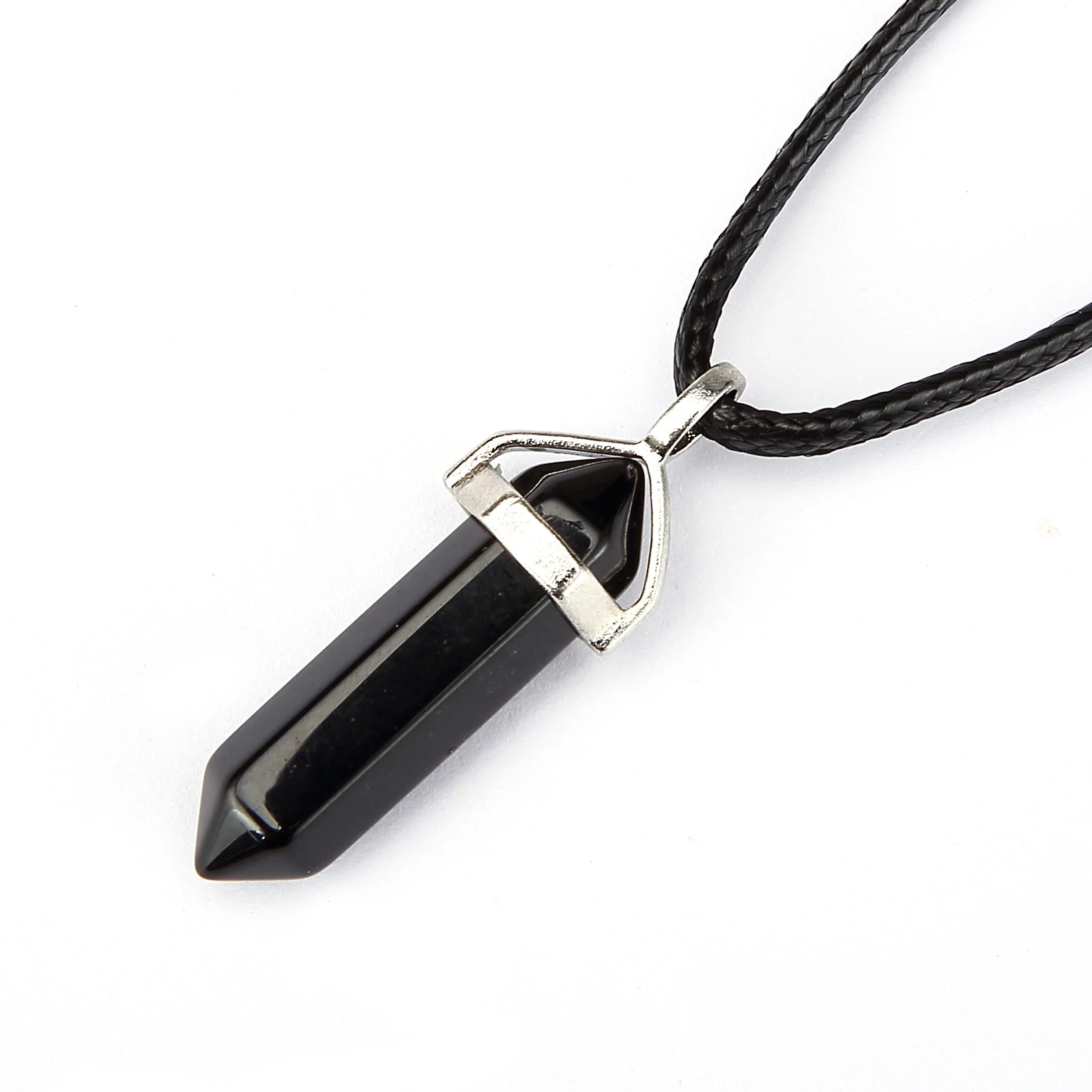 Beautiful 40x8mm Obsidian Pendulum Pendant Healing Point With 18" Leather Chain Jewelry Necklace Pendant