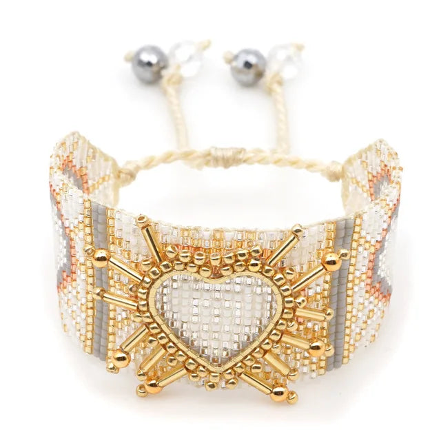 Simple Ethnic Style Crystal Multi-layered Bracelet Miyuki Seed Beads Hand-woven Love Beaded Bracelet Set
