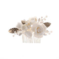 Handmade Ceramic Flower Bridal Headpiece Accessories Metal Leaves Crystal Bridesmaids Wedding Hair Combs for Prom Party