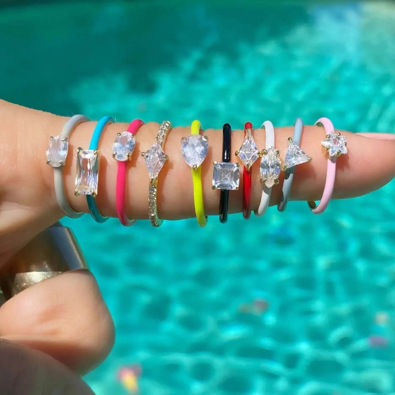 LOZRUNVE 925 Sterling Silver Fashion Custom Multi Shape Diamond Colorful Enamel Ring