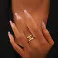 FanYue Stainless Steel 18K Gold Open I Ring Hollow Arc for Women