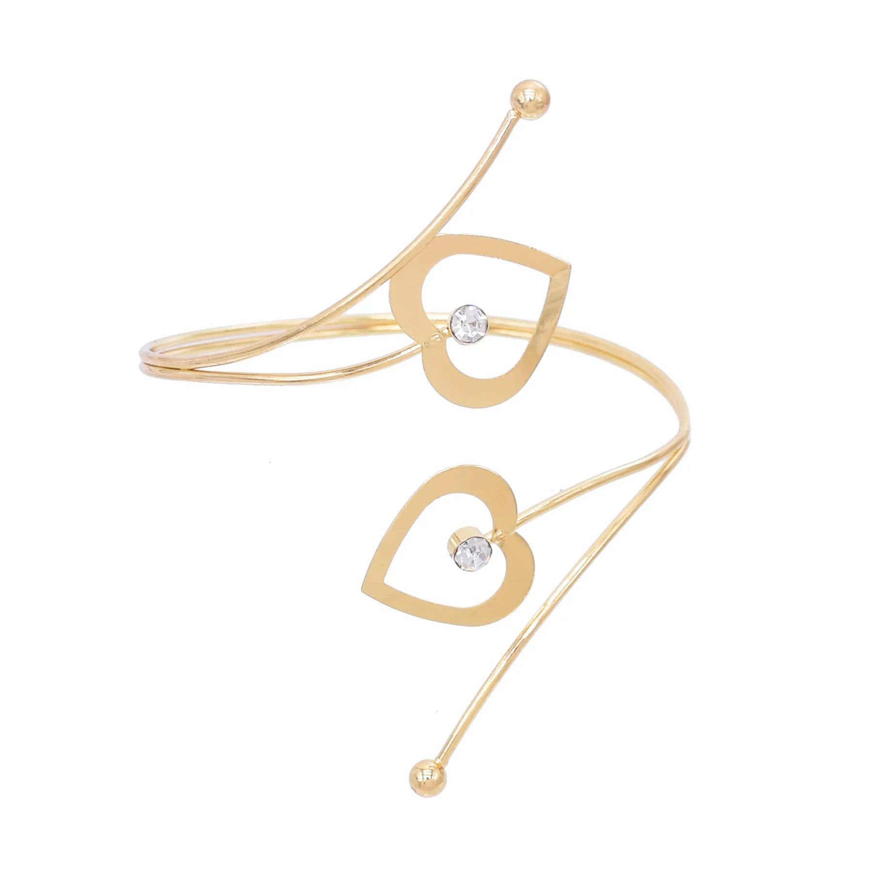European Fashionable Gold Plated Double Heart Bracelet Armlet Adjustable Hollow Hand Jewelry Bangle