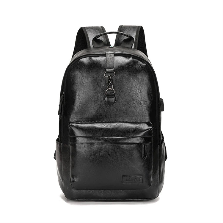 Famous Brands Designer Black Office Mens Leather Backpack Multi Pocket
