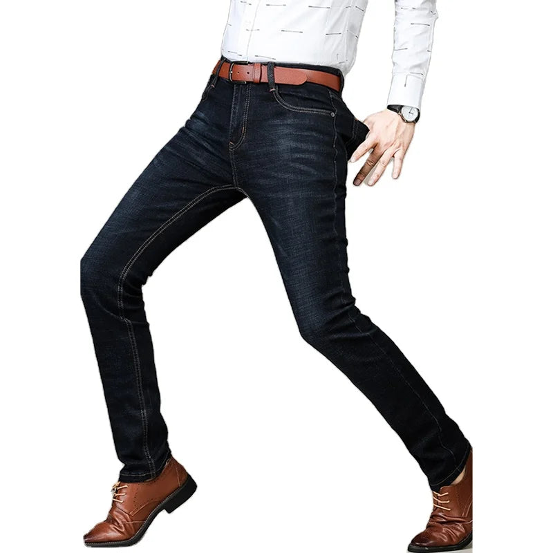 Clothes Factories in China Wholesale Cotton Business Casual Mid Waist Stretch Slim Straight Jeans Men's Pants