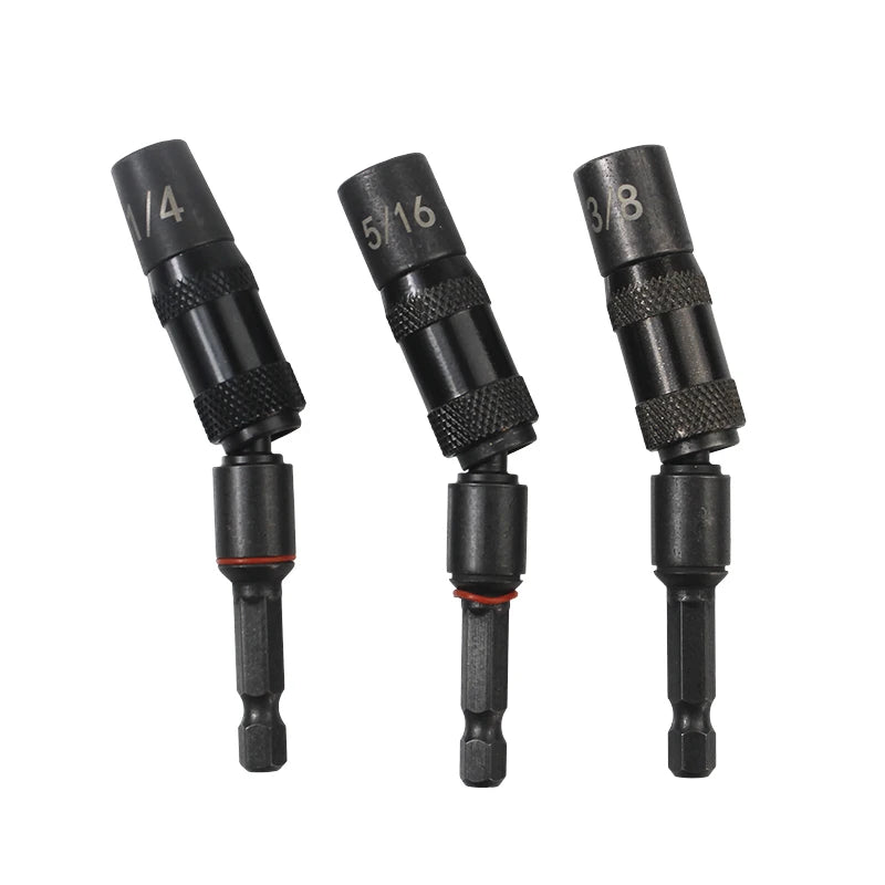3PCS 1/4 3/8 5/16 Magnetic Pivot Nut Driver Set 1/4inch Hex Shank Bit Holder Rotation Impact Driver Socket for Impact Drill Work