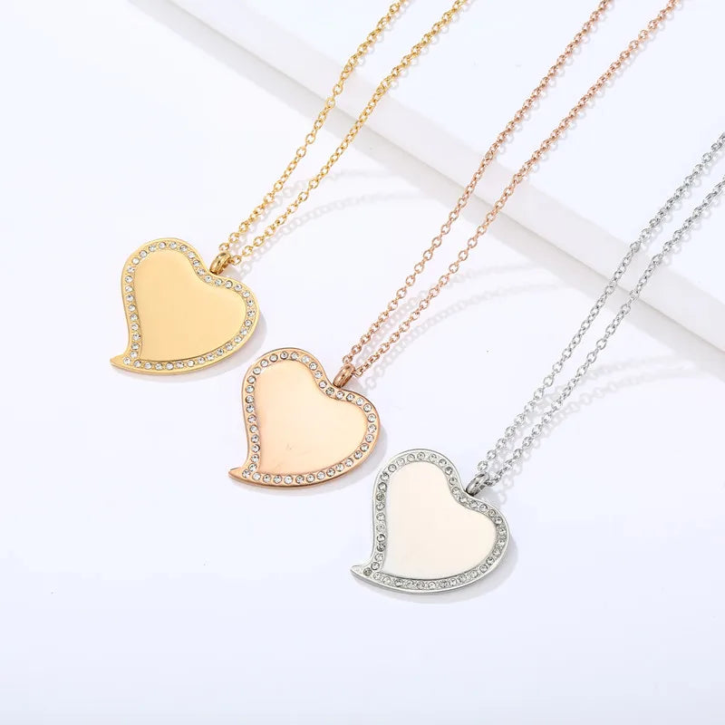 Fashion Custom Heart Laser Engraved Letter Name Pattern 18K PVD Gold Plated Stainless Steel Link Trendy Crystal Anniversary