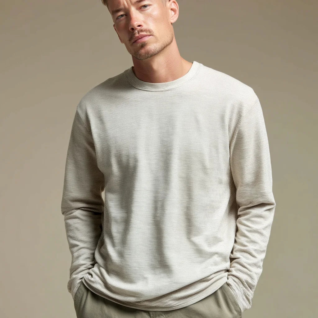 2026 Men's Lightweight Cotton-Linen Blend Crewneck Sweater Breathable Casual Knitwear for Spring and Summer