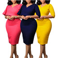 MG480 Latest Design Elegant Career Dresses Solid Color Hip Wrap Ladies Office Dresses Women Casual Pencil Dress