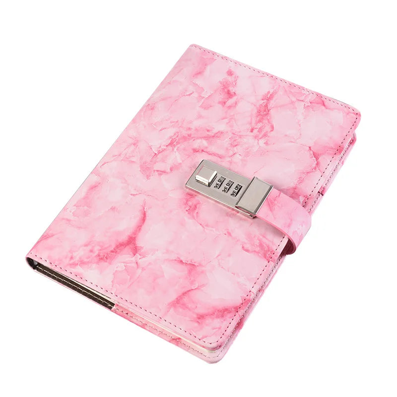 Wholesale A5 Marble Code Lock Notebook Agenda Binder Pu Leather Cover Journal Diary Planners Notebook with Insert Papers