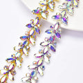 Bling AB Crystal Flower Chain Gold Silver Glass Rhinestone Leaf Trim Sewing Bridal Dress Applique Garment Decorative Accessories
