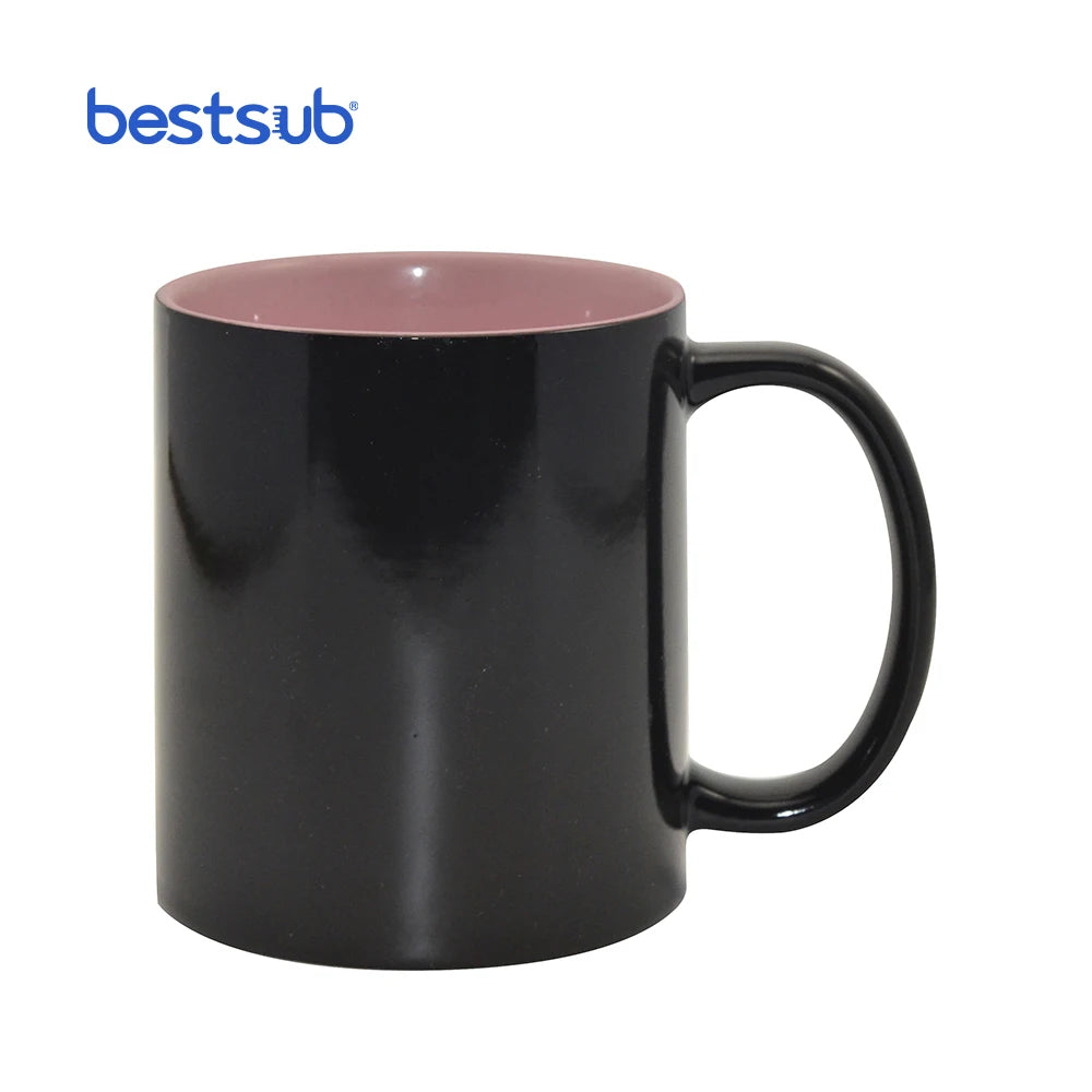 BestSub Custom Wholesale Sublimation Blanks 11oz Ceramic Inner Pink Color Changing Magic Coffee Mug