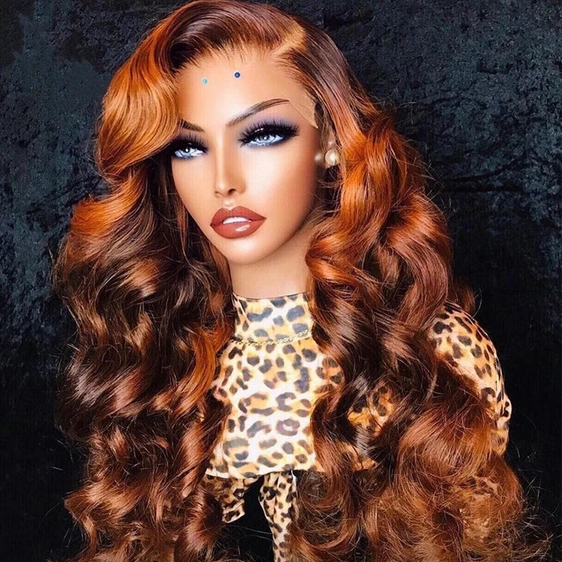 Wig Vendor Ombre Ginger Loose Wave Unprocessed Russian Cuticle Aligned Human Hair Transparent Lace Front Wigs