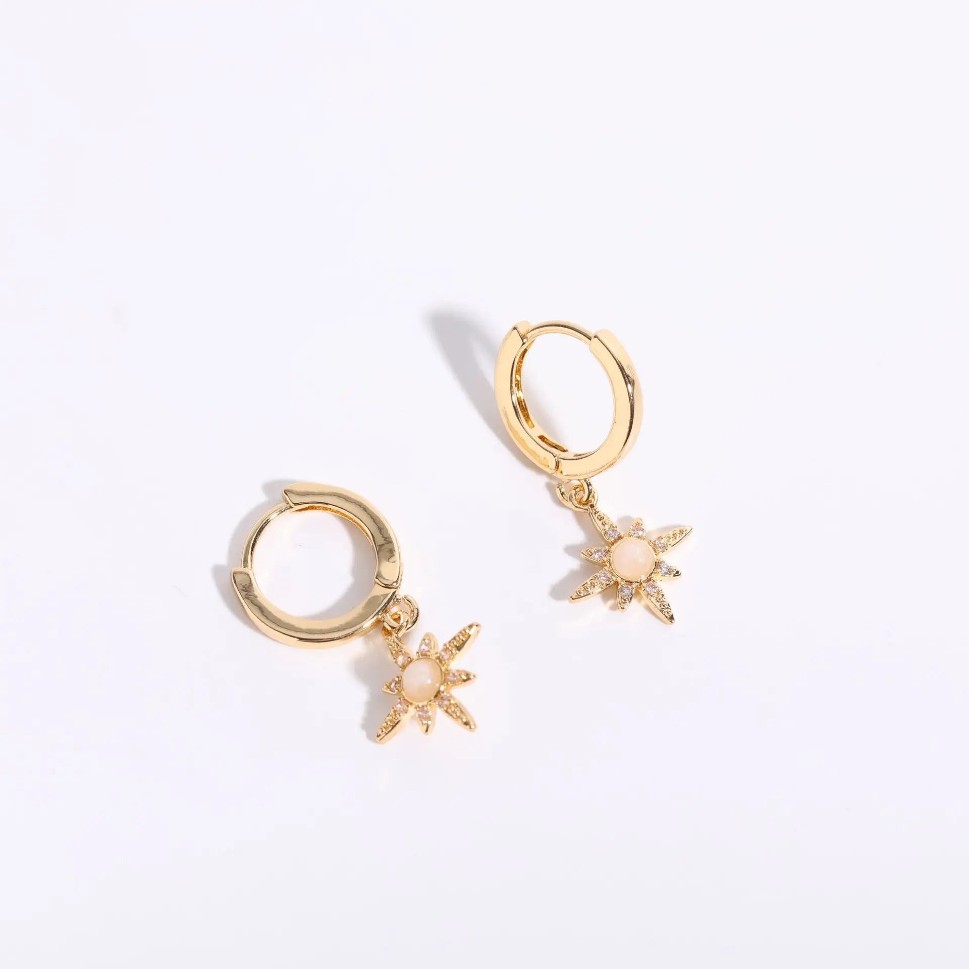 SSeeSY Joyas Custom Copper Brass Hoop Small Drop Crystal Rhinestone Sun Star Zircon Opal Gemstone Fashion Earrings Jewelry Women