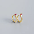 Sophisticated Women's 925 Sterling Silver Red Zircon Huggie Earrings Unique Trendy Wholesale Party Hoop Earrings
