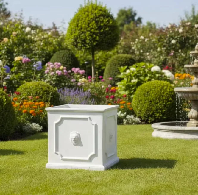 Wholesale New Lionhead Europe Square Outdoor Garden Eco-Friendly Luxury Fiber Clay Powder Coated Flower Pots Floor Planters
