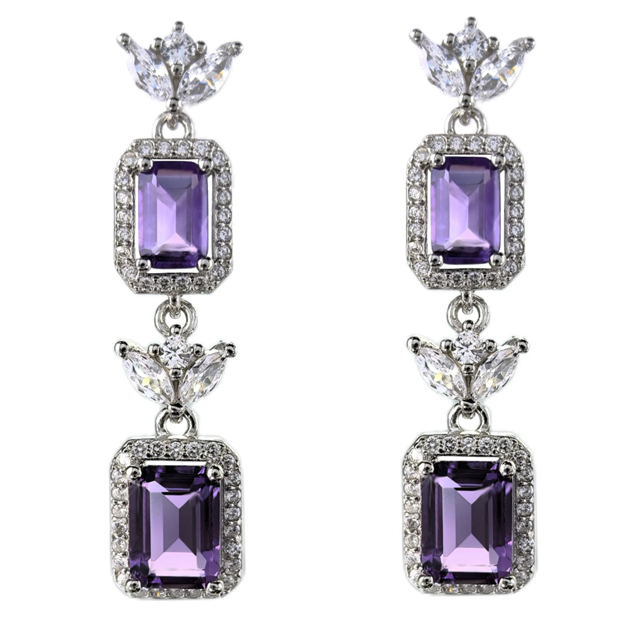 Graceful Rhodium Plated 925 Silver Jewelry Natural Amethyst Drop Earrings for Women Anniversary Gift