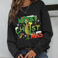 Casual Vintage Green Furry Printed Sweatshirt Long Sleeve Pullover for Autumn Season-Fashionable Christmas Green Furry Printed