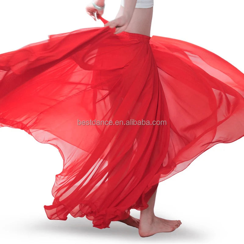 Belly Dance Skirt Women Chiffon Dancing Skirt Ballet Performance Flowy Long Skirt