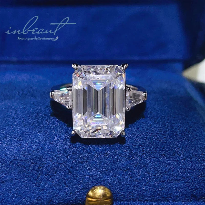 New Arrival 925 Silver 10 Carat Brilliant Emerald Cut Pass Diamond Test Sparkling D Color Moissanite Ring for Women Fine Jewelry
