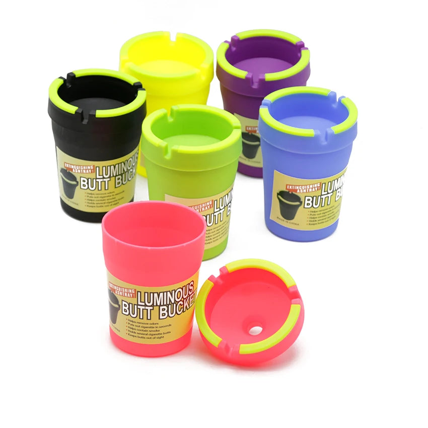 Hot Selling Custom PP Plastic Portable Car Ashtray Factory-Made Luminous Smoke Bucket Cute Design Outdoor Butt Light