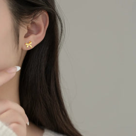 925 Silver Earrings 2025 Fashion Bow 18k Real Gold Plated Women Earrings Jewelry Wholesale Stud Earrings