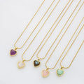Valentine Gold Plated Stainless Steel Chain Moonstone Heart Pendant Necklace Women Crystal Heart Necklace