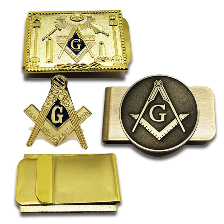 Wholesale Design Masones Metal Custom Gold Club Masonic Badge Accessories Freemason Enamel Lapel Masonic Pin Money Clip