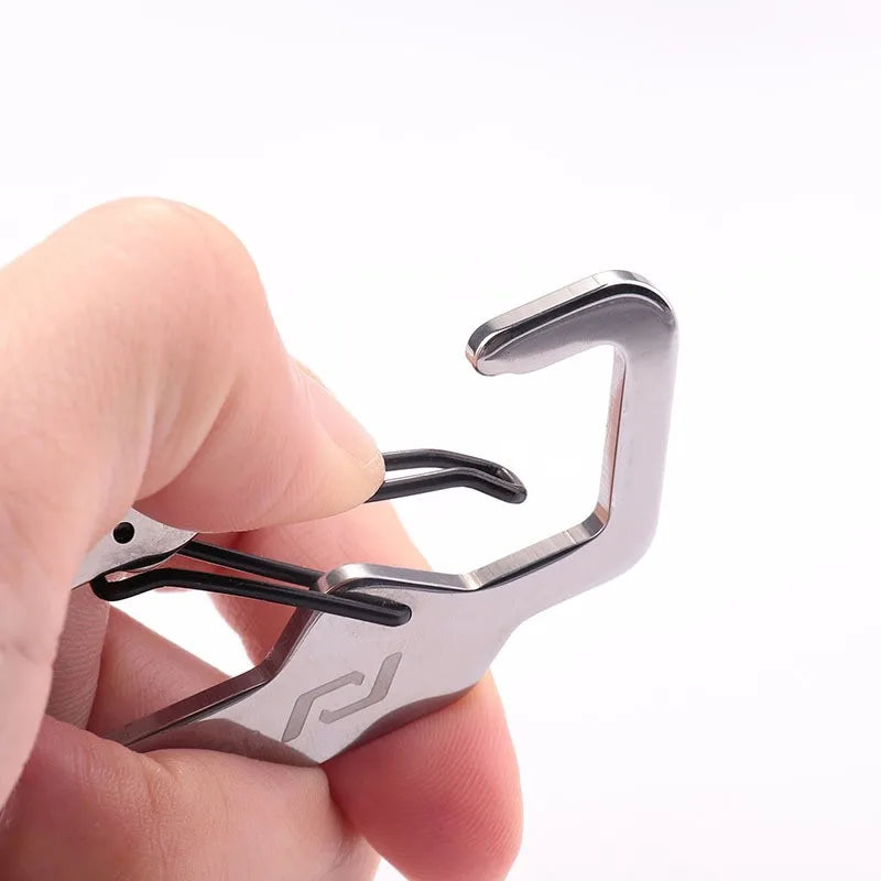 Custom 68mm Sliver Small Stainless Steel Plain Tactical Double D Shape Hook Snap Keychains Climbing Carabiner Hole for Mining