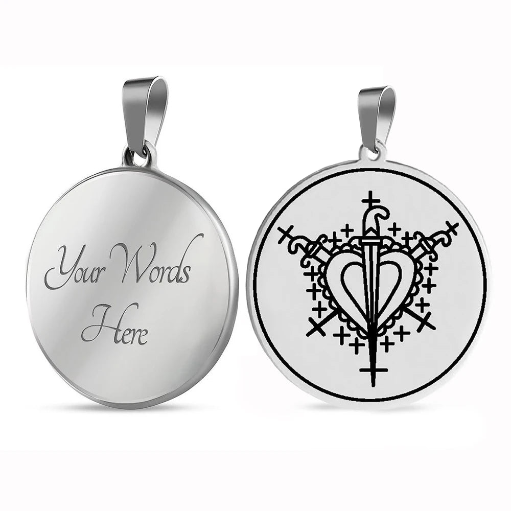 HLSS062 Amulette D'Erzulie Ezili Dantor Voodoo Loa Veve Symbol Stainless Steel Laser Marking Pendant Necklace