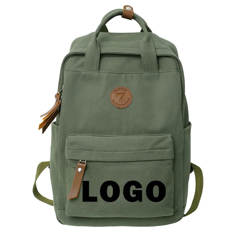 Custom logo Canvas Backpack Female Student Backpack Female Korean Retro Backpack