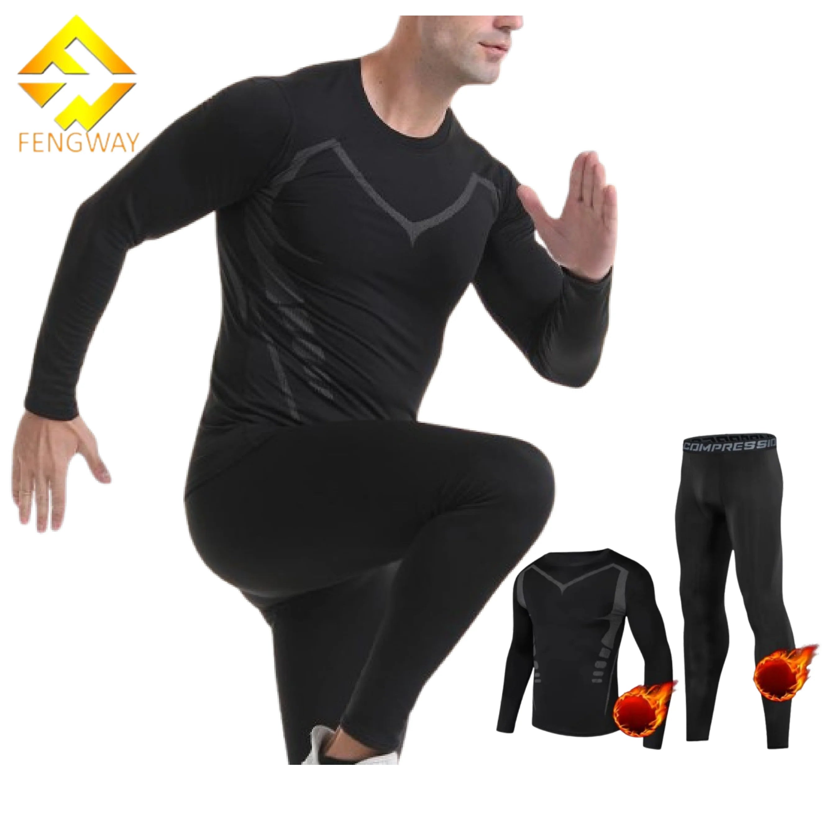 Men's Casual Winter Fleece Fitness Training Suit Elastic Quick-Drying Long Sleeved Sports Warm Suit for Basketball Training