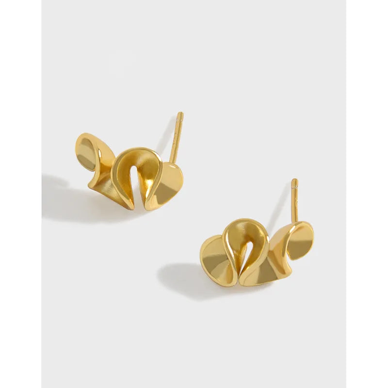 Wholesale 925 Sterling Silver Gold Color Ruffle Hemline Stud Earrings for Girls Jewelry Gifts