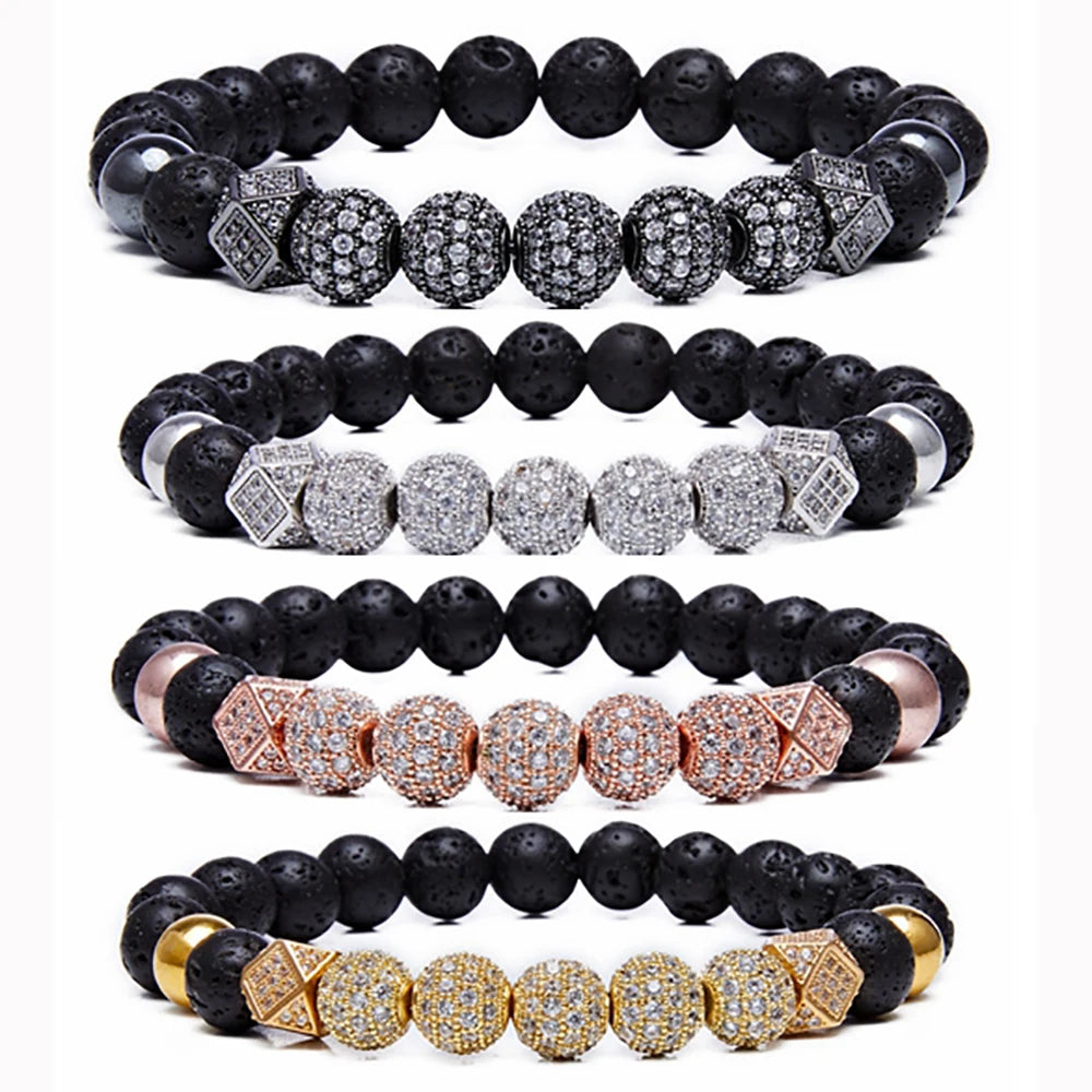 Rhinestone Balls Healing Matte Agate Stone Beaded Bracelets for Women Men Gemstones Crystal 8mm Beaded Unisex Stretch Bracelets