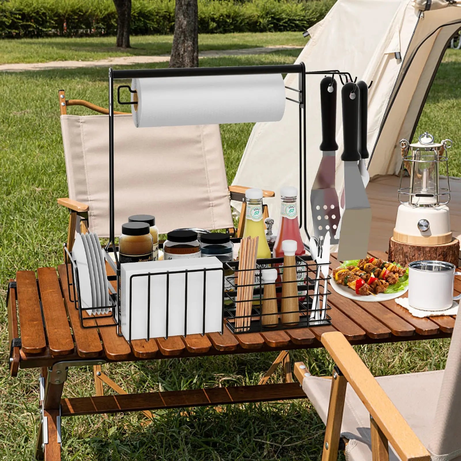 Outdoor Kitchen Rack Metal BBQ Grill Caddy Hook Type Installation Condiment Utensil Barbecue Accessories for Outdoor Cooking