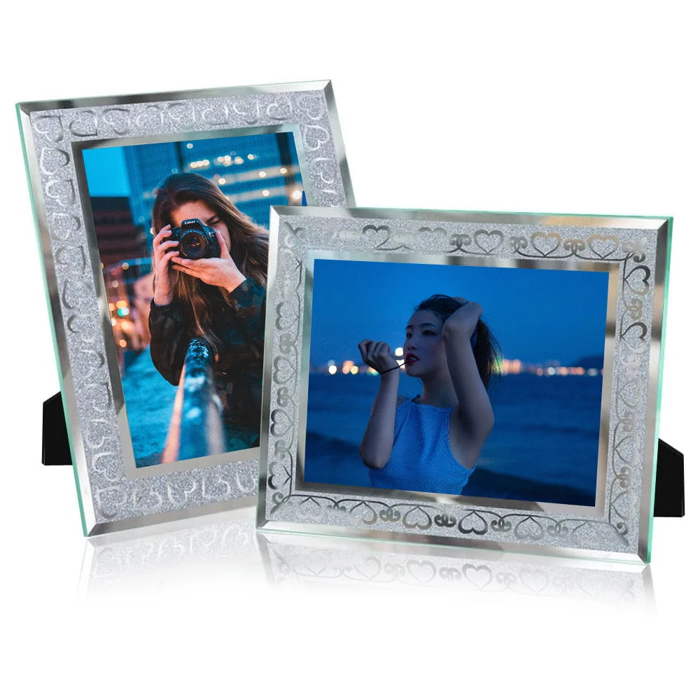 5x7 Glass Picture Frames with Heart-shaped Pattern Glass Photo Frame 5x7 for Horizontal and Vertical Custom Crystal Photo Frame