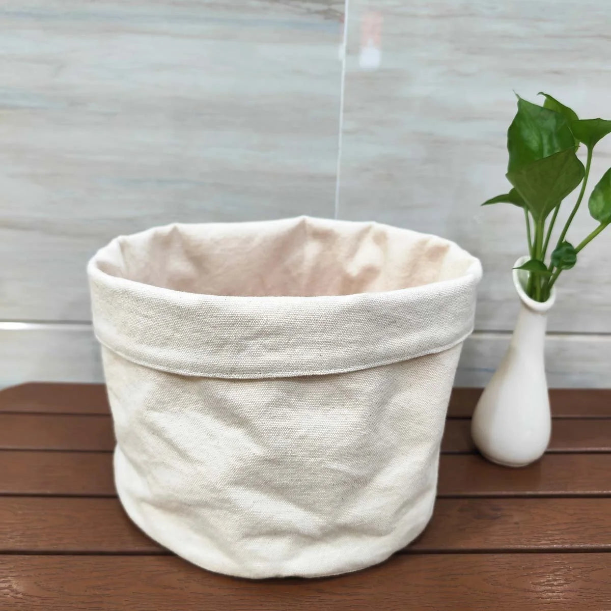 Recyclable Ins Style Canvas Fabric Pen Container Natural Round Bottom Cotton Office Student Cosmetic Brush Storage Canvas Pouch