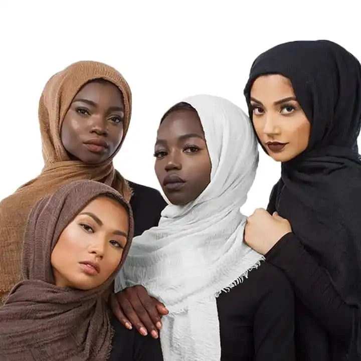 CCY Women's Cotton Viscose Crinkle Hijab Pleated Shawl Wrap with Custom Color & Size High Quality for Summer Muslim Women Girls
