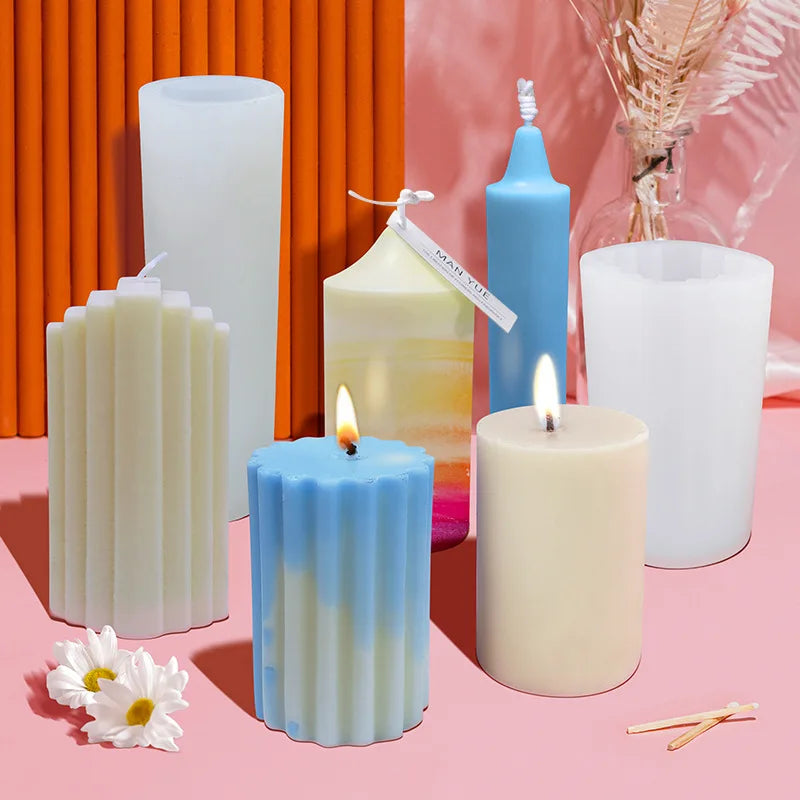 B-5035 Cylindrical Building Block Trapezoidal  Flat Top Sawtooth Soap Resin Silicone Soap Candle Mold Aromatherapy for 3D Mould