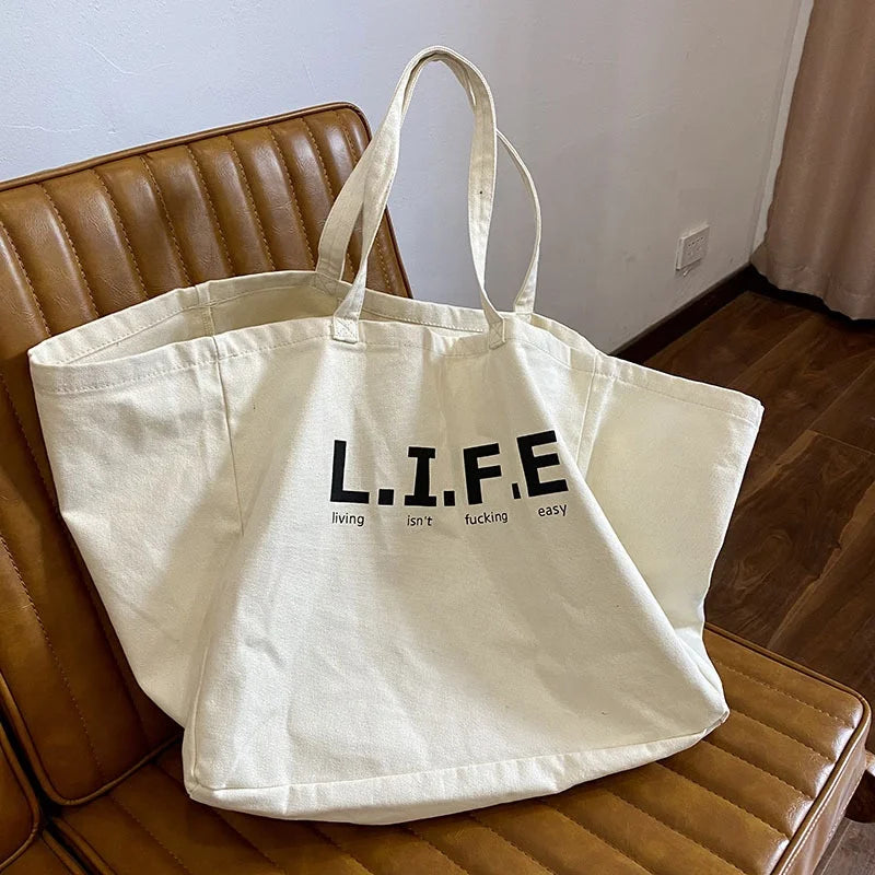 Wholesale Women's Large Letter Print Cotton Bag Simple Shoulder Canvas Bag Student Shopping Bag