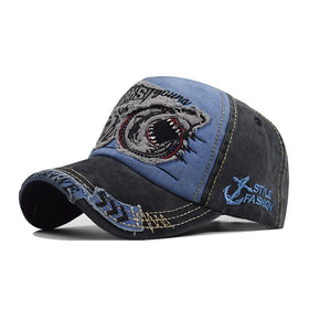 European American Shark Embroidered Pure Cotton 3D Large Letter Embroidered Hat Visor Baseball Cap
