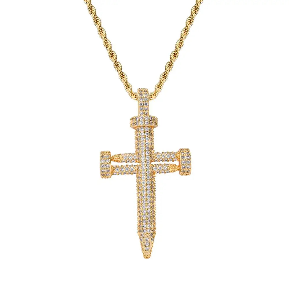 CN112 Iced Brass CZ Pendant Necklace Hip Hop Jewelry Gold Plated Rope Chain Zircon Cross Design Engagement Gift Bling Bling
