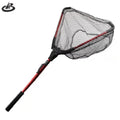 Foldable Fishing Landing Net With Collapsible Telescopic Aluminum Pole Handle Durable Mesh With Rubber Coating