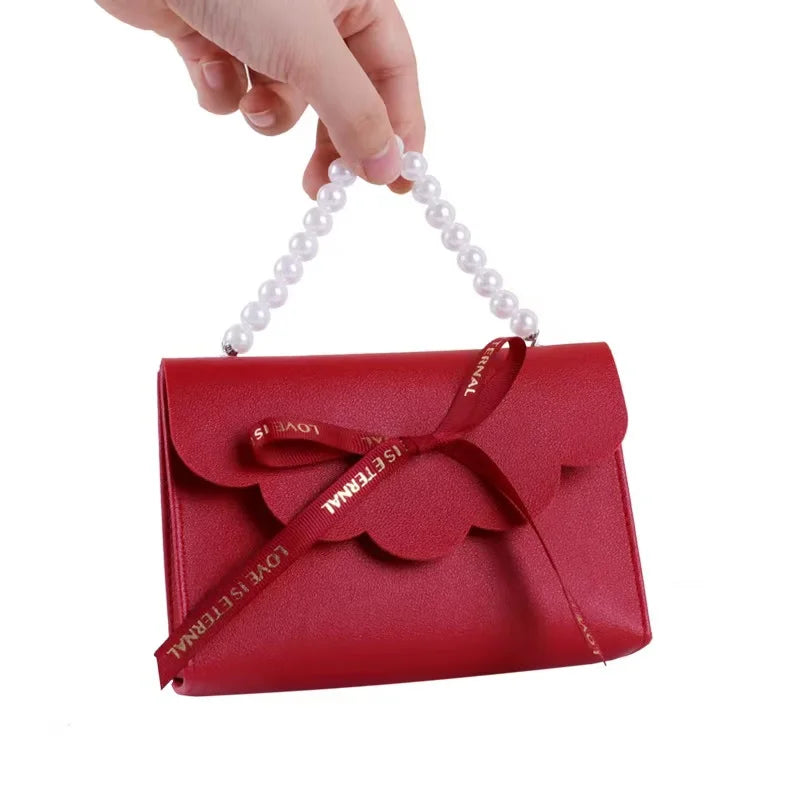 Luxury Leather Gift Bags Wedding Favors Candy Boxes Small Party Decoration Handbag With Pearl Handle