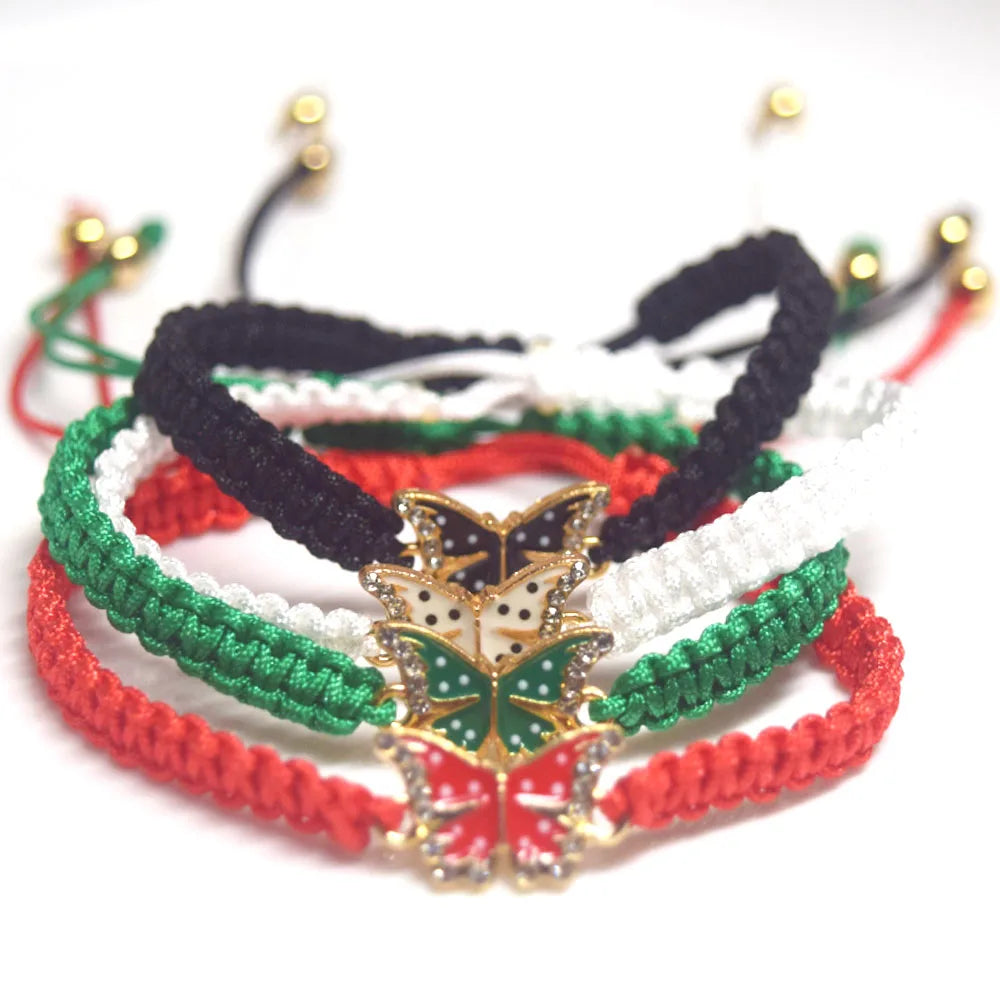 Quake Handmade Bohemian Lady Butterfly Rope String Thread Woven Gold Plated Adjustable Bracelet Jewelry Black White Colors for