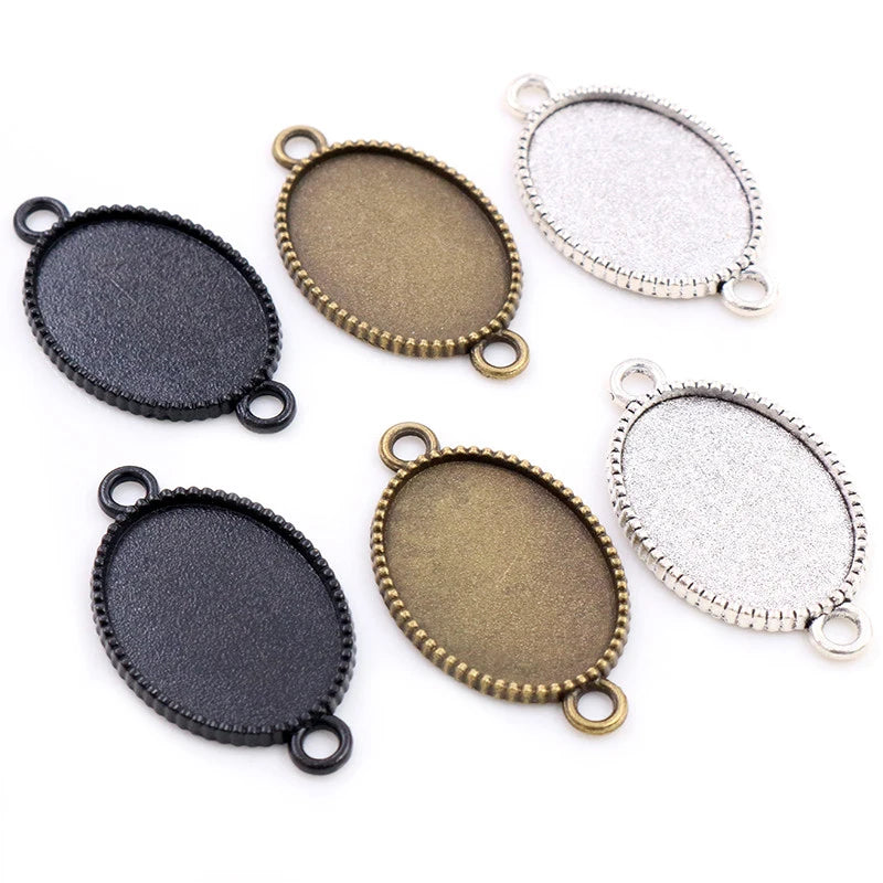 18x25mm Inner Size Pendant Connector Blank Base Setting Oval Cabochon Cameo Bezel Trays Setting DIY Jewelry Supplies