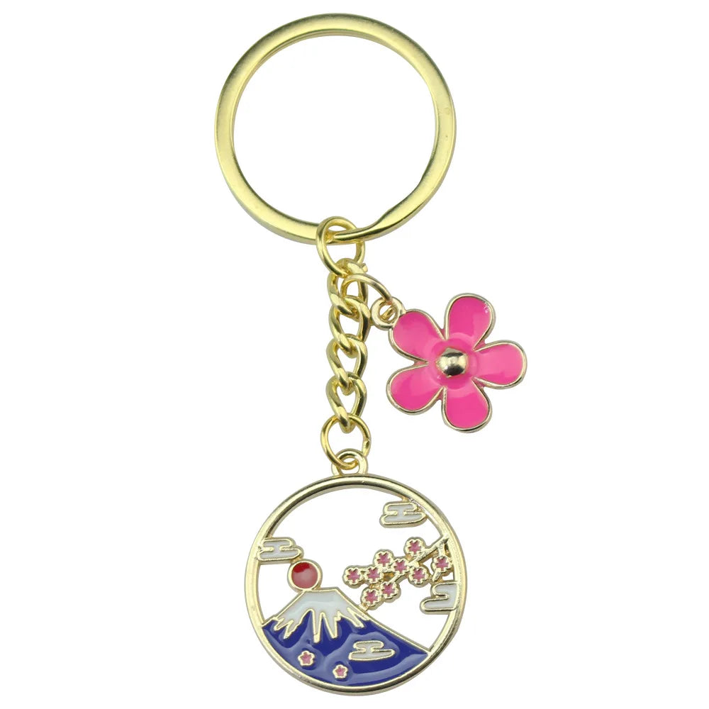 Japanese Keychain Cherry Blossoms Pendant Fuji Key Ring Charms Decorative Key Holder Backpack Handbag Decoration Sakura Keychain