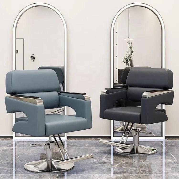 Arcuate Armrest Salon Furniture Barber Chair Titanium-Gold Hydraulic Base Swivel Haircut Unit for High-end Studio