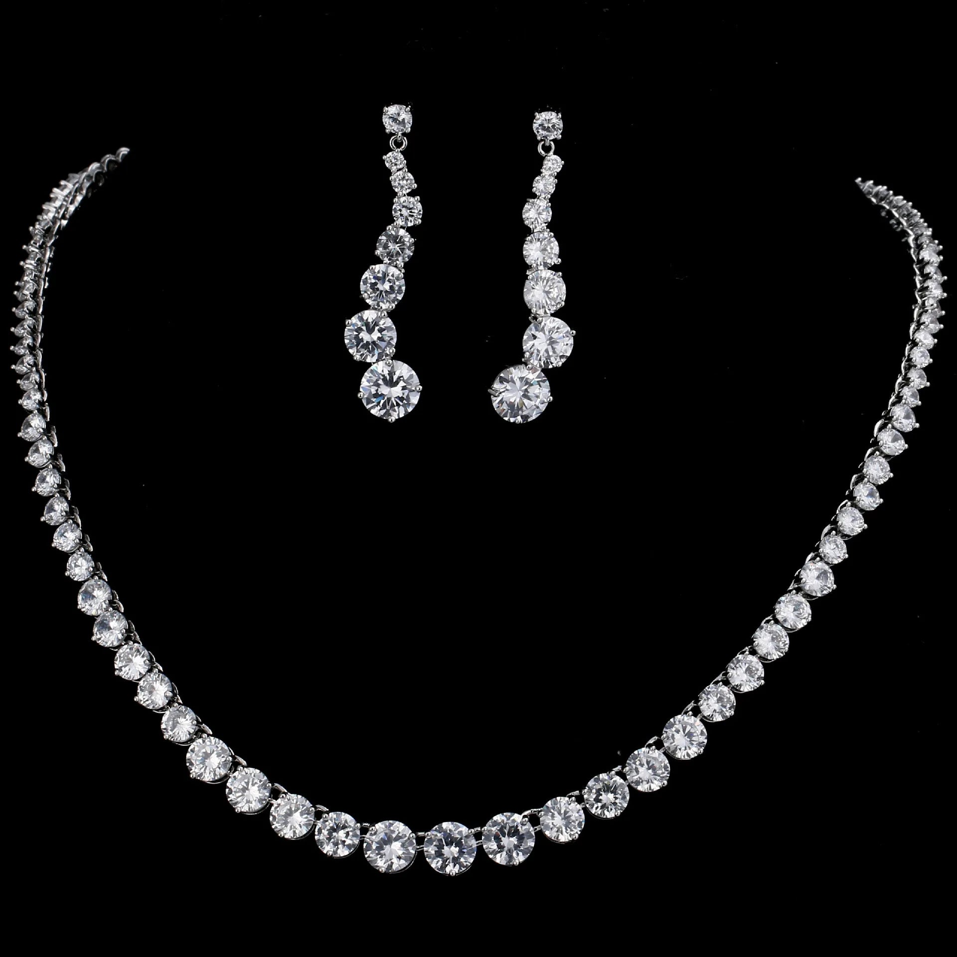 European and American Light Luxury Gorgeous Zircon Jewelry Set Bridal Banquet Wedding Dress Necklace Earrings Two Piece Set